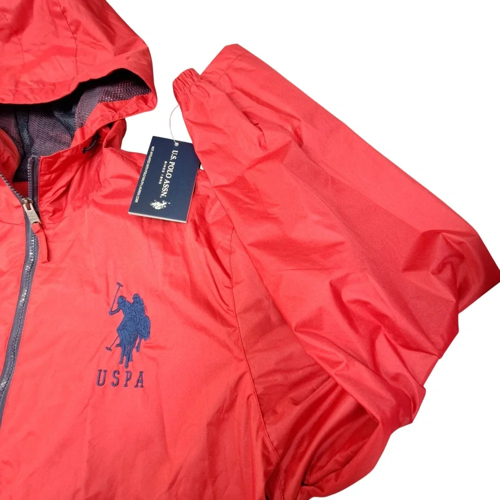 US Polo Assn Mens Red Hooded Windbreaker Jacket XXL NWT 105453P2